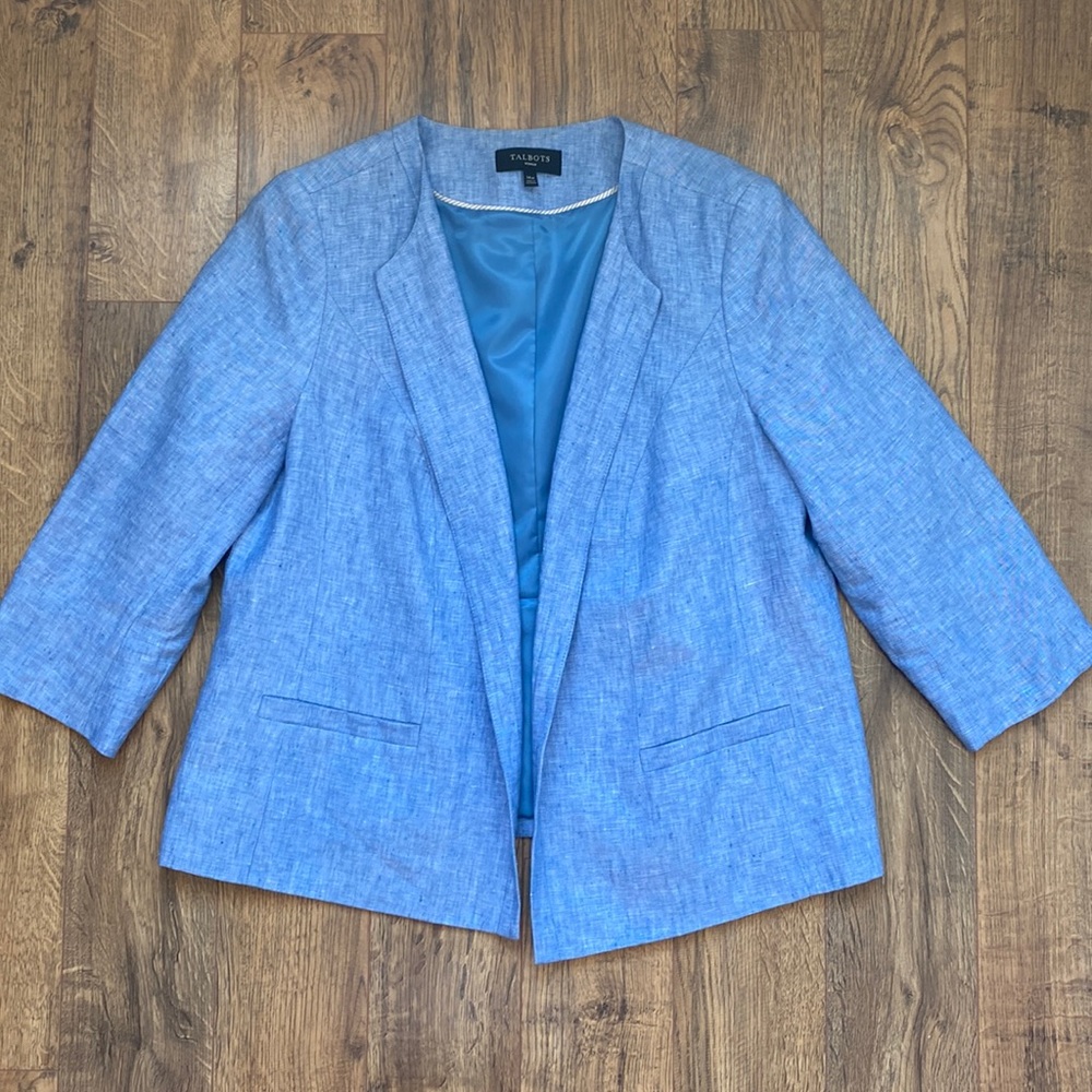 Talbots Light Blue 100% Linen Blazer in Womens Size 14W